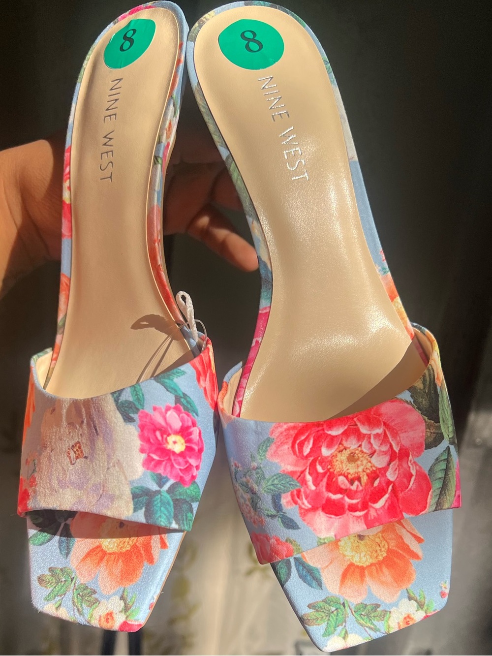 Nine West Floral Print Light Blue Slide Mules - Picture 10 of 16